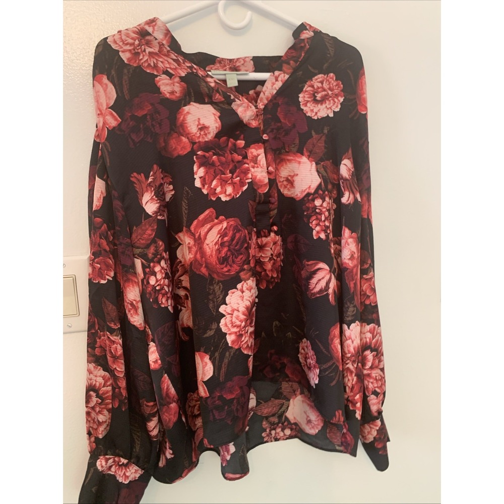Ryegrass Top Womens 2XL Black Pink Floral Satin Flowy Cottagecore Popover Preppy